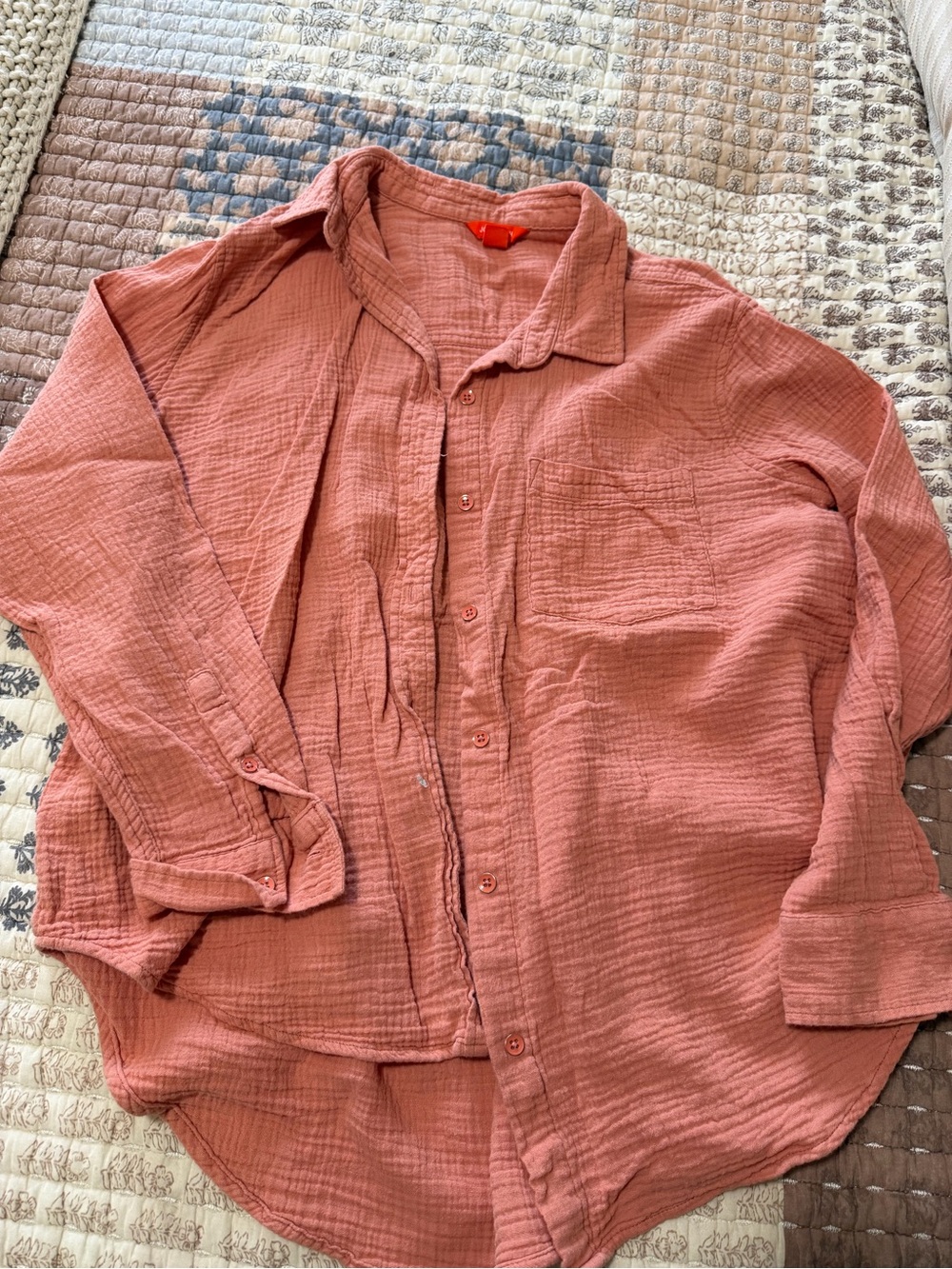 Joe Fresh 100% Cotton Dusty Rose Button-Down Cotton Gauze Shirt